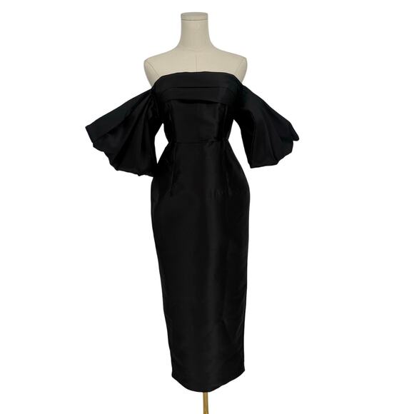 ELIYA THE LABEL Black Renee Black Satin Off the Shoulder Evening Dress Size US 4 - Picture 1 of 5
